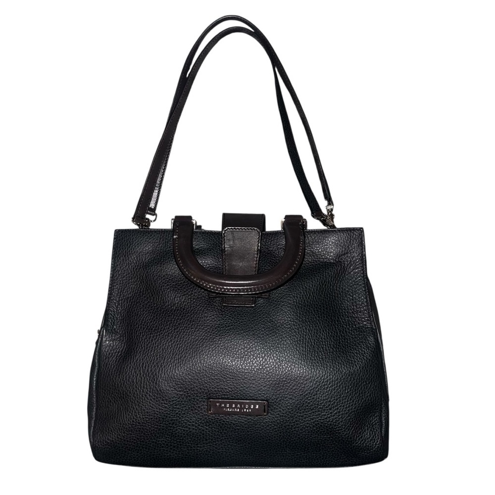 EUC The Bridge Black Italian Leather Medium Tote Shoulder Bag Brown Luxury